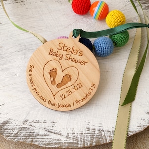 Baby Shower Ornaments - Wooden Baby Shower Favors - Personalized ...