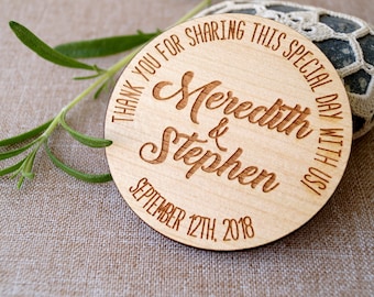 Personalized Wooden Wedding Favor Magnets Set of 25