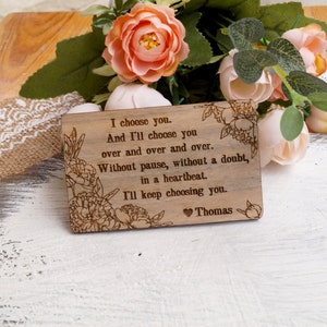 Cartão de inserção de carteira de madeira, inserção de carteira personalizada, ideia de gif de 5º aniversário de casamento, personalizado com seu texto