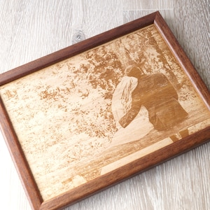 Engraved wooden picture, 5th wedding anniversary gift, picture engraving on wood, wooden anniversary gift, YOUR wedding picture on wood