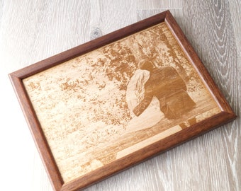 Engraved wooden picture, 5th wedding anniversary gift, picture engraving on wood, wooden anniversary gift, YOUR wedding picture on wood