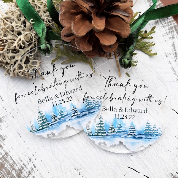 Winter wedding favor ornaments - wedding favors - clear acrylic printed ornaments - wedding ornaments - gifts for wedding guests