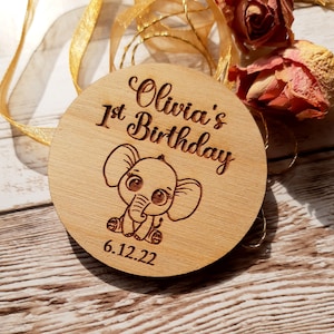 Birthday party favors - cute baby elephant magnets - custom party favors - personalized wooden magnets