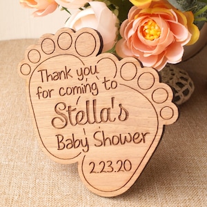 Baby shower favors - tiny baby feet magents - baby shower thank you gifts - custom party favors - personalized wooden magnets