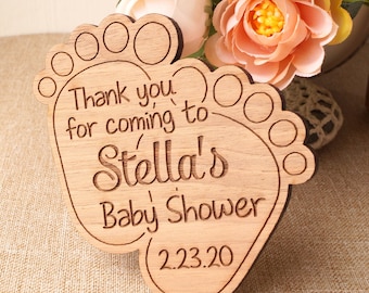 Baby shower favors - tiny baby feet magents - baby shower thank you gifts - custom party favors - personalized wooden magnets