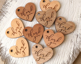 Heart thank you tags, wooden heart tags, wedding favor tags, personalised Thank you gift tags, set of 10 pc