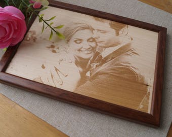 Cadeau d’anniversaire de mariage 5, photographie en bois gravé, gravure sur bois, VOTRE photo de mariage sur bois