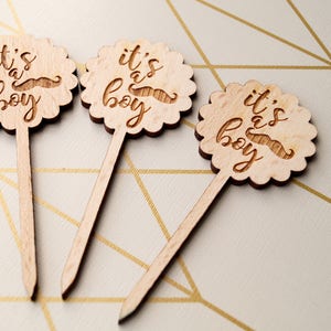 Baby shower cupcake toppers cupcake toppers rustic wooden cupcake picks it's a boy cupcake toppers baby party cupcake decor 10 pc image 8