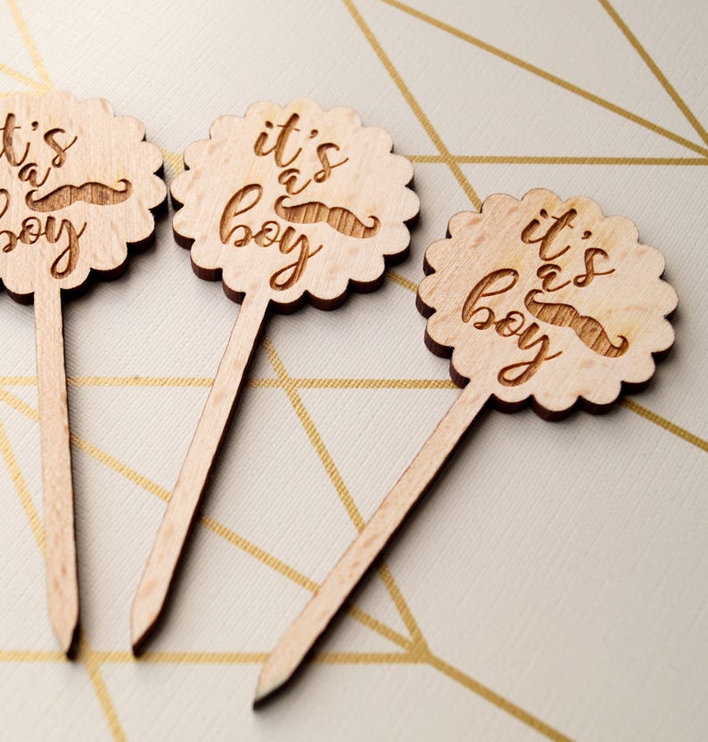 Baby shower cupcake toppers cupcake toppers rustic wooden cupcake picks it's a boy cupcake toppers baby party cupcake decor 10 pc image 8