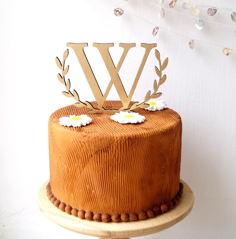 Monogram topper, cake topper, wedding cake topper, rustic cake topper, wooden monogram topper, initial letter topper, wood cake decoration image 2