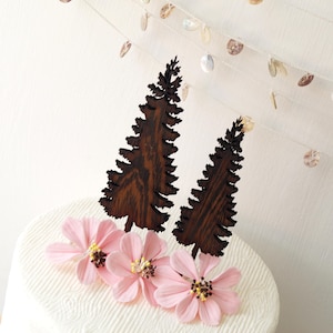 Topper per torta nuziale, topper per torta in legno, set topper per abeti, topper per torta rustico, decorazione nuziale boscosa per torta dell'albero