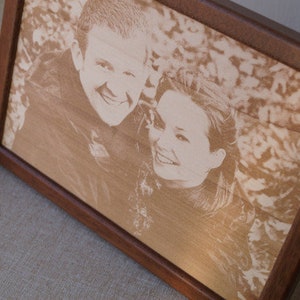 5th wedding anniversary gift, engraved wooden photograph, picture engraving on wood, wooden anniversary gift, YOUR wedding picture on wood