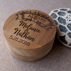 Rustic wooden ring box, personalized ring bearer box, wedding rings box, custom engraved ring holder, wedding rings box, oak wood box