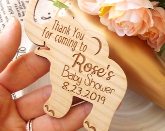 Bedankjes babyshower, gepersonaliseerde houten magneten babyshower, magneten in de vorm van een babyolifant, cadeaus babyshower 10 stuks