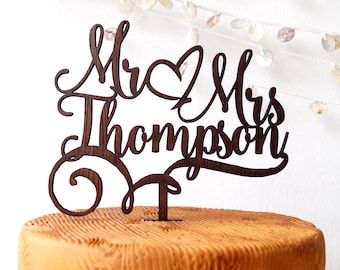 Mr and Mrs cake topper, personalized wedding cake topper, custom cake topper, wooden cake topper, rustic cake topper, Mr & Mrs cake topper