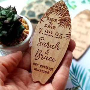 Beach wedding save the dates, suft save the date magnets, tropical wedding save the dates, personalized surf board magnets, wooden magnets