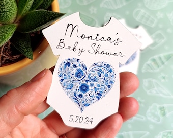 Babyshowermagneten voor een jongen - Bedankjes voor babyshowers - Bedankjes voor babyfeestje - Gepersonaliseerde bedankjes voor babyshowers - Bodysuitmagneten