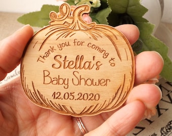 Baby Shower Favors, Pumpkin Baby Shower Magnets, Personalized Wooden Magnets, Little Pumpkin Magnets, Baby Shower Thank You Gifts 10 pc