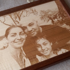 Family wooden picture, 5th wedding anniversary gift, picture engraving on wood, wooden anniversary gift, YOUR wedding picture on wood