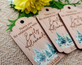 Wedding favor ornaments, Thank you gifts for guests, forest trees ornaments, personalized ornaments, wedding favors, wooden ornaments