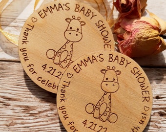 Baby shower favors - cute baby giraffe magents - baby shower thank you gifts - custom party favors - personalized wooden magnets