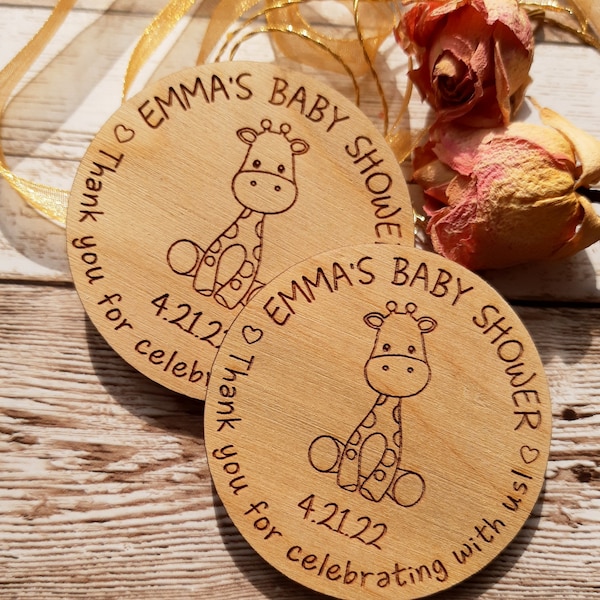 Baby shower favors - cute baby giraffe magents - baby shower thank you gifts - custom party favors - personalized wooden magnets