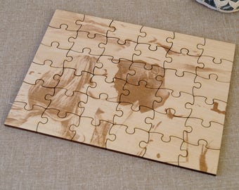 Family picture puzzle, laser engraved puzzle personalized with YOUR PICTURE, custom made wooden puzzle, 5th wedding anniversary gift idea