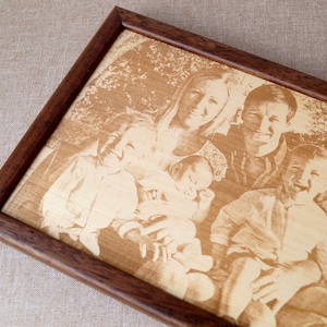Family picture, engraved wooden photograph, picture engraving on wood, wooden anniversary gift, YOUR wedding picture on wood