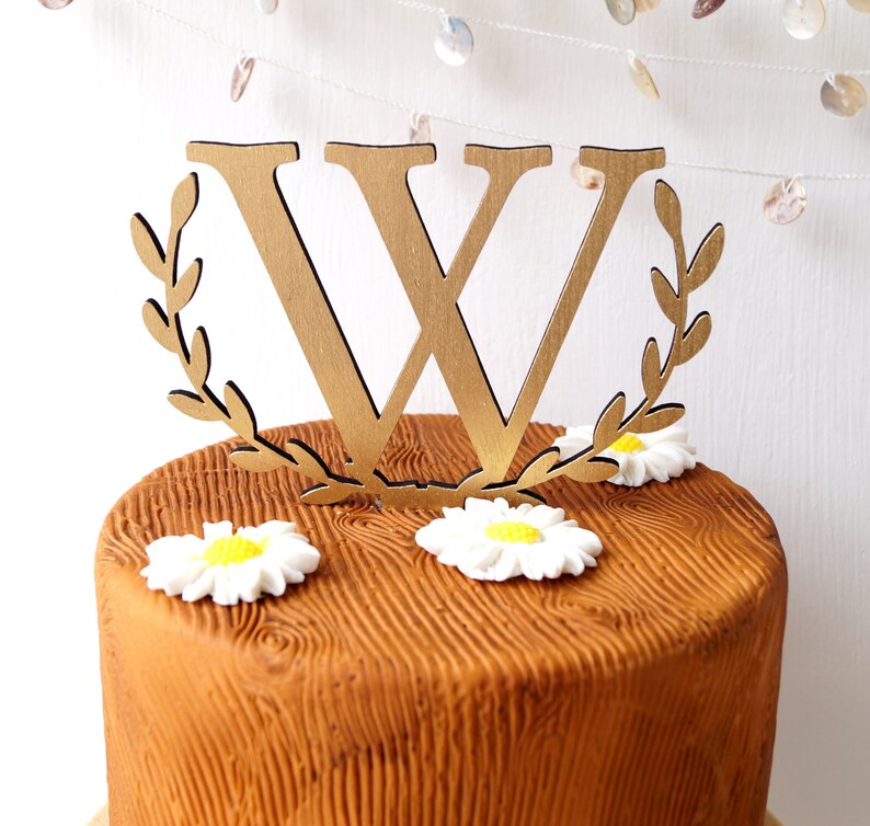 Monogram topper, cake topper, wedding cake topper, rustic cake topper, wooden monogram topper, initial letter topper, wood cake decoration image 4