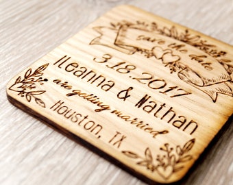 Save the dates, wedding save the dates, save the date wooden magnets, engraved wedding magnets, rustic save the dates, set of 25