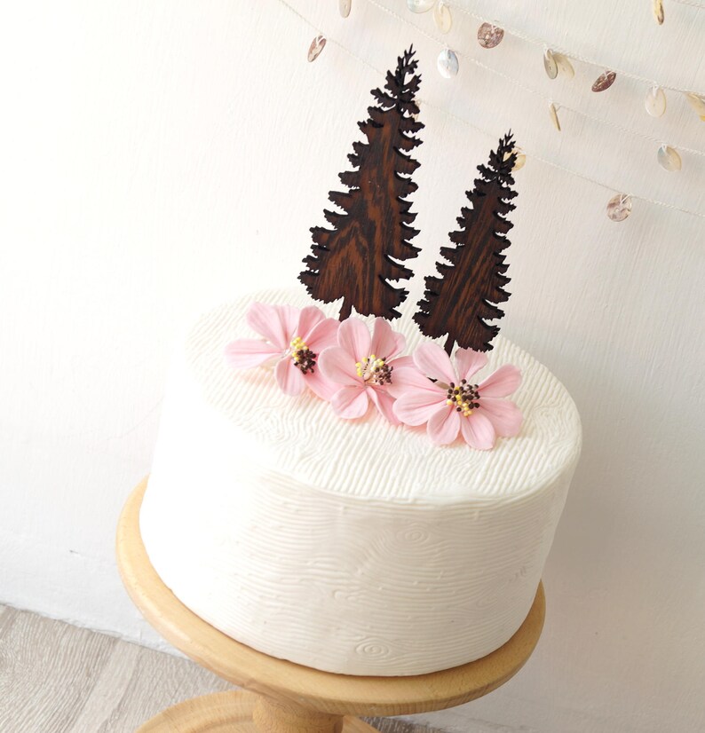 Wedding Cake Topper Wooden Cake Topper Fir Trees Topper Set Etsy