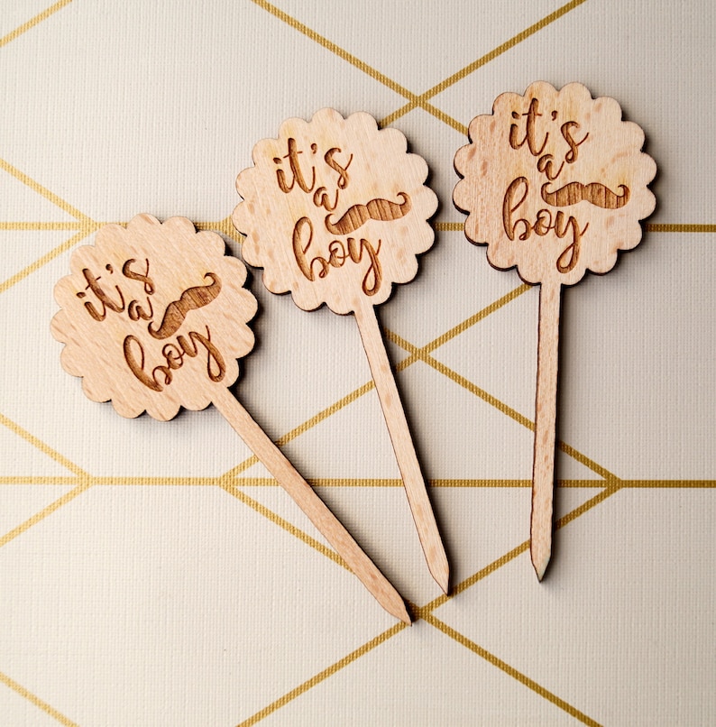 Baby shower cupcake toppers cupcake toppers rustic wooden cupcake picks it's a boy cupcake toppers baby party cupcake decor 10 pc image 6