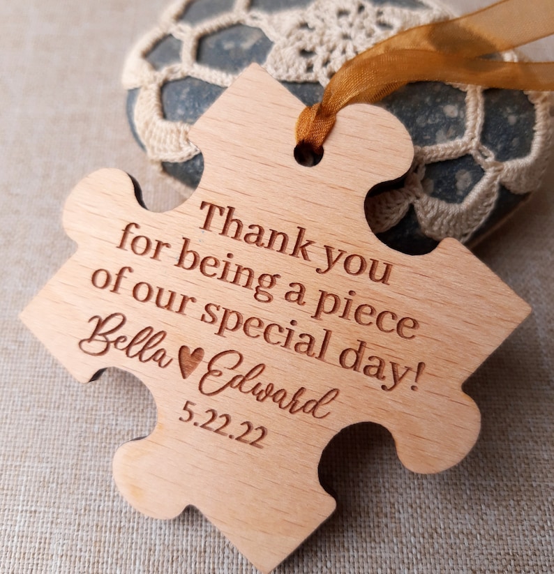 Puzzle piece wedding favors Wooden puzzle piece ornament or magnet Rustic wooden wedding favors Puzzle piece gift for wedding guests image 5