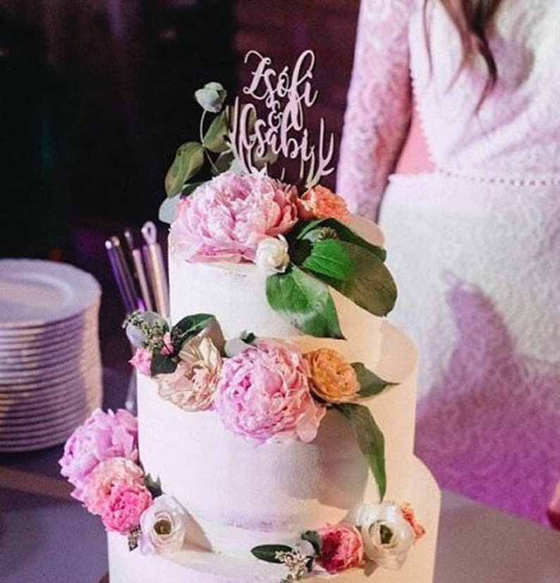 Cake topper for wedding, deer antlers cake topper, names cake topper, antlers topper, wedding cake topper, wooden cake topper, custom made image 2
