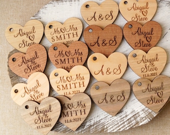 Wedding tags, Personalized heart tags, Thank you tags, Heart tags for wedding favors, Custom thank you gift tags, Wooden tags, Set of 10 pc