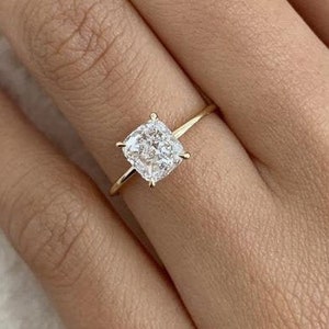 Cushion Moissanite Ring: 14k Solid Gold Minimalist Wedding Band