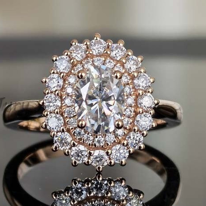Silver Yellow Oval Multi Halo Ring main image 1