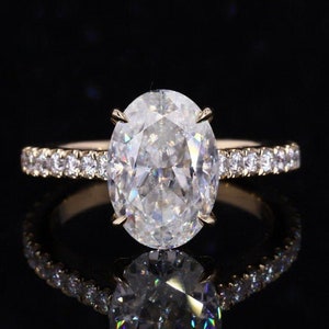 Oval Moissanite Engagement Ring, 3CT Oval Wedding Hidden Halo Ring, Cathedral Setting Ring for Women, Propose Ring, Anniversary Gift for her
