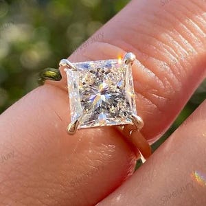 Princess Cut Moissanite Ring: 14K Solid Gold Engagement Ring
