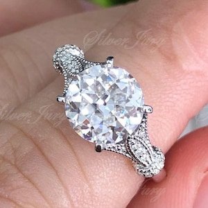 Vintage 2Ct Moissanite Engagement Ring: Art Deco Milgrain Setting