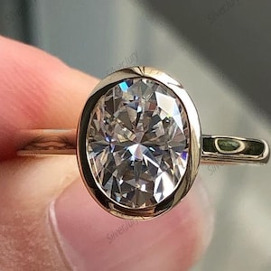 2CT Oval Cut Moissanite Engagement Ring, Bezel Set Moissanite Solitaire Ring, Promise Anniversary Ring For Women Gift For Her