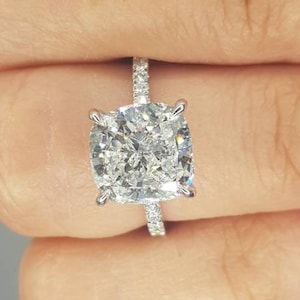 2Ct Cushion Engagement Ring, Sterling Silver Moissanite Hidden Halo Ring, Gifts for her, Rings for women
