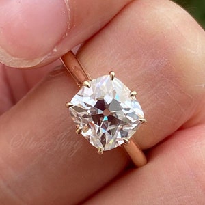 3CT OEC Cushion Moissanite Engagement Ring, Vintage Art Deco Gold Ring, Antique Inspired Wedding Ring, Bridal Gift For Her