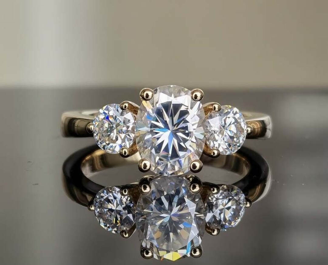 2 CT Oval Moissanite Three Stone Engagement Ring for Women, Sterling