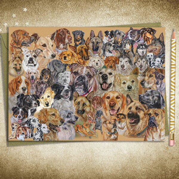 Dog Lover's Printable Greeting Card ~ Instant digital download ~ Dog Portraits for people who LOVE DOGS!