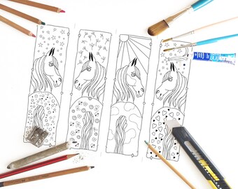 Whimsical Horse Coloring Bookmarks ~