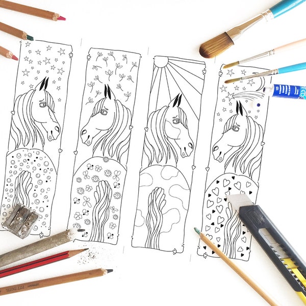 Whimsical Horse Coloring Bookmarks ~