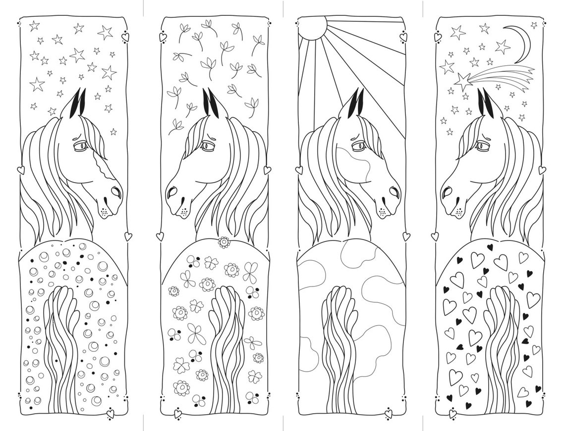 Whimsical Horse Coloring Bookmarks Etsy France
