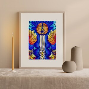 Spiritual Art Print, Trippy Abstract Decor, Eclectic Geometric Wall Art, Blue and Red Artwork, Unframed, Mystical Eye Decor