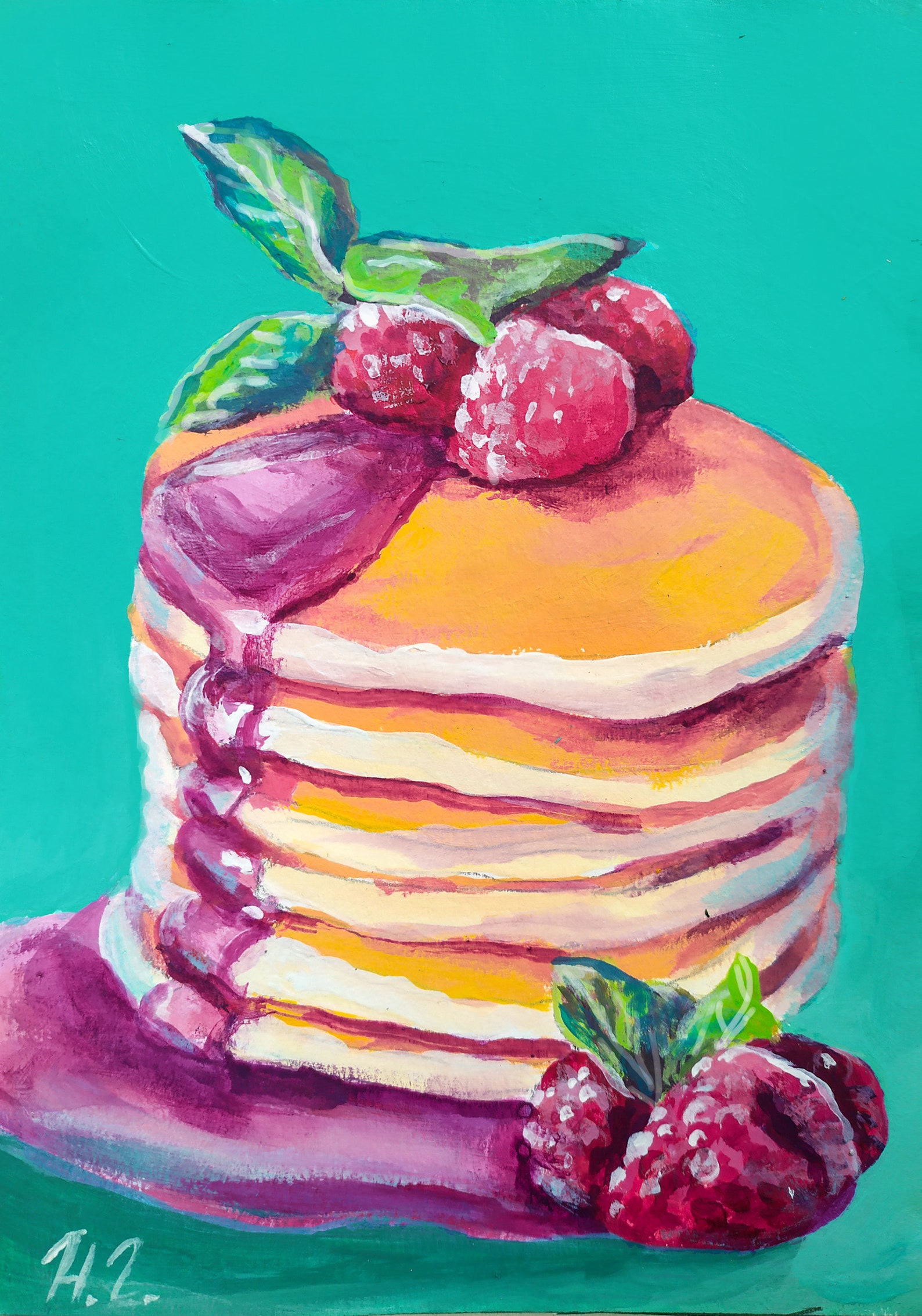 Pancakes Painting Original Art Still Life Painting Breakfast Etsy